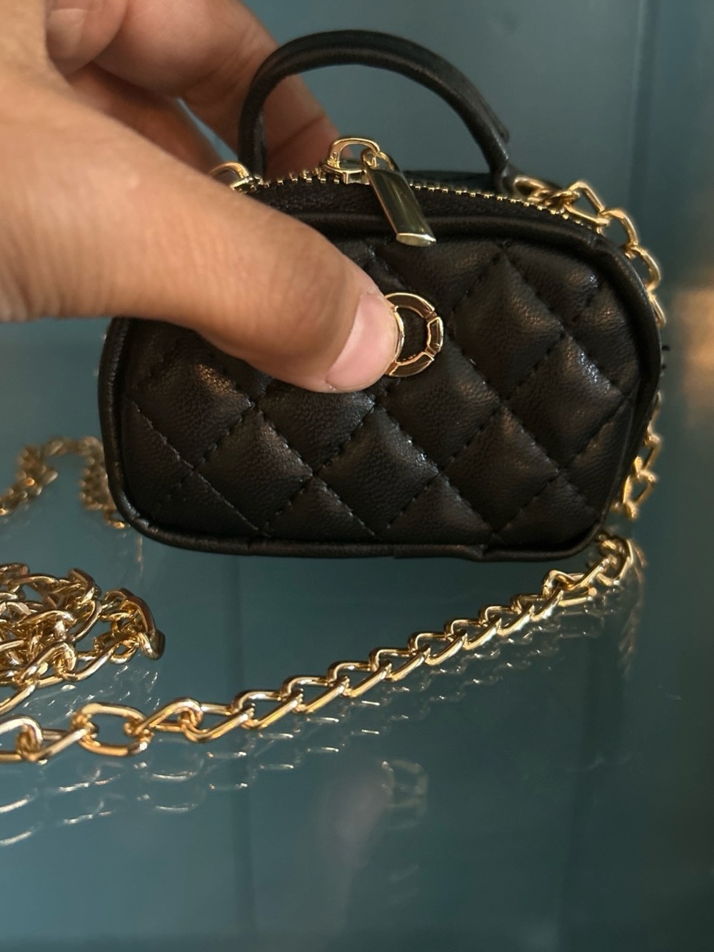 Zara Black Quilted Mini Bag with Gold Chain